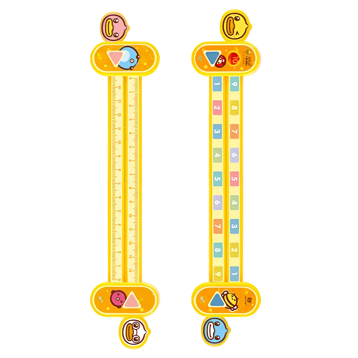 Yellow plastic digital decomposition ruler for children, 24.5 cm long.
