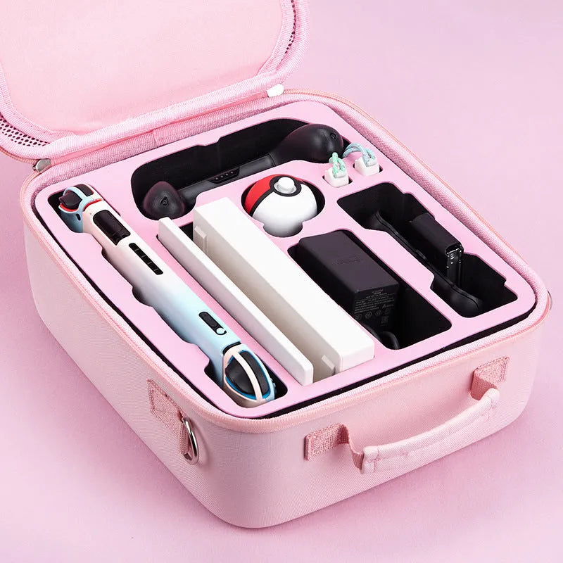 Nintendo Switch cat claw accessory storage bag in black, blue, or pink with diagonal strap.