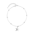 S925 sterling silver anklet with simple round beads and a central starfish charm for women.