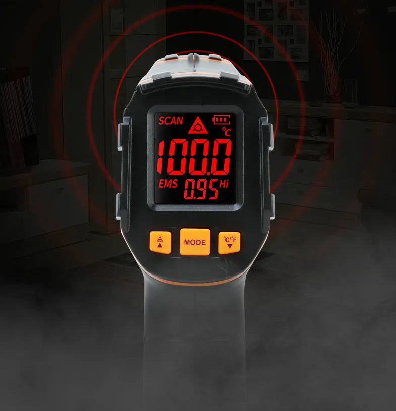 ST390A model handheld infrared thermometer with laser pointer for surface temperature measurement.