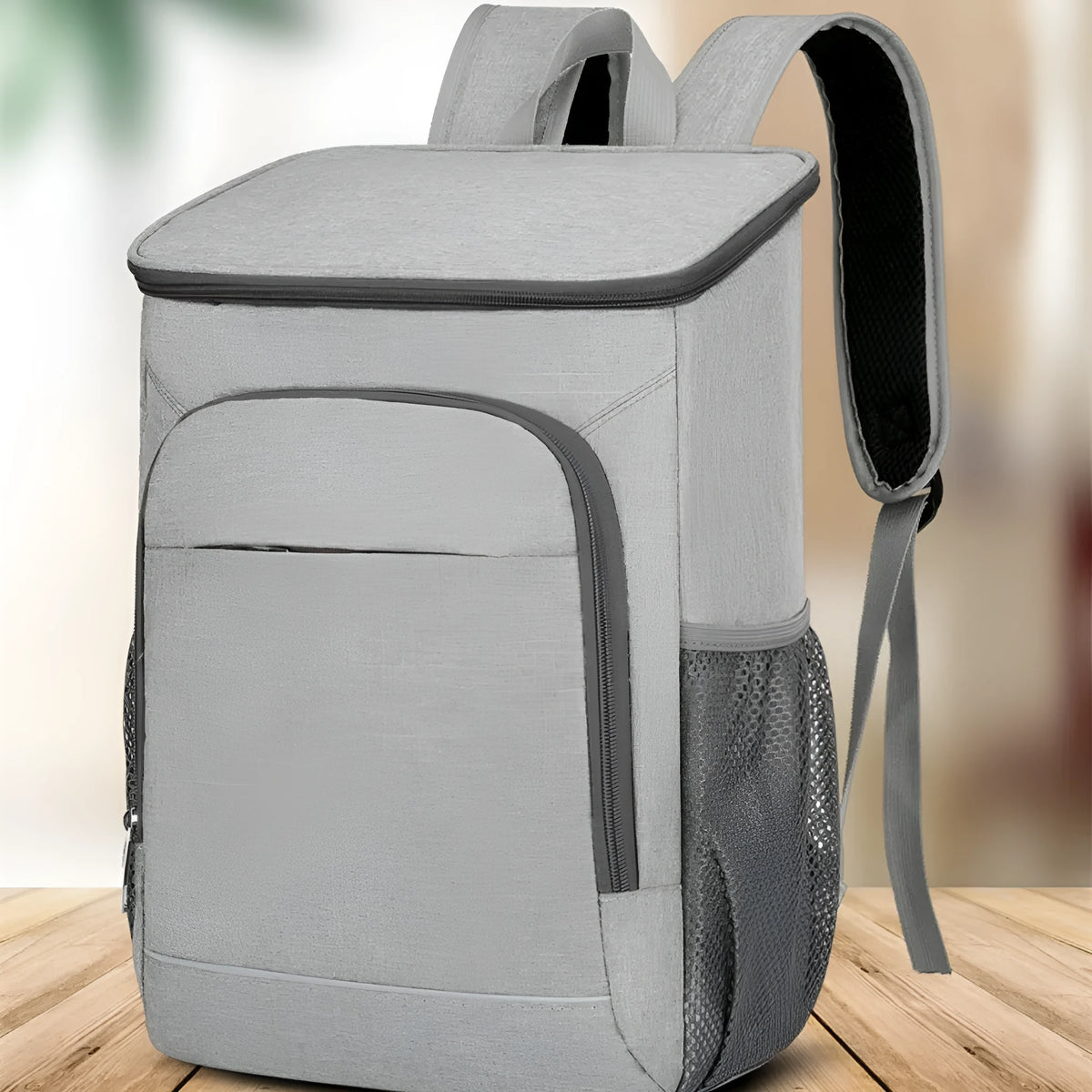 Large black Oxford cloth outdoor backpack with curved shoulder straps, shown open to reveal compartments.