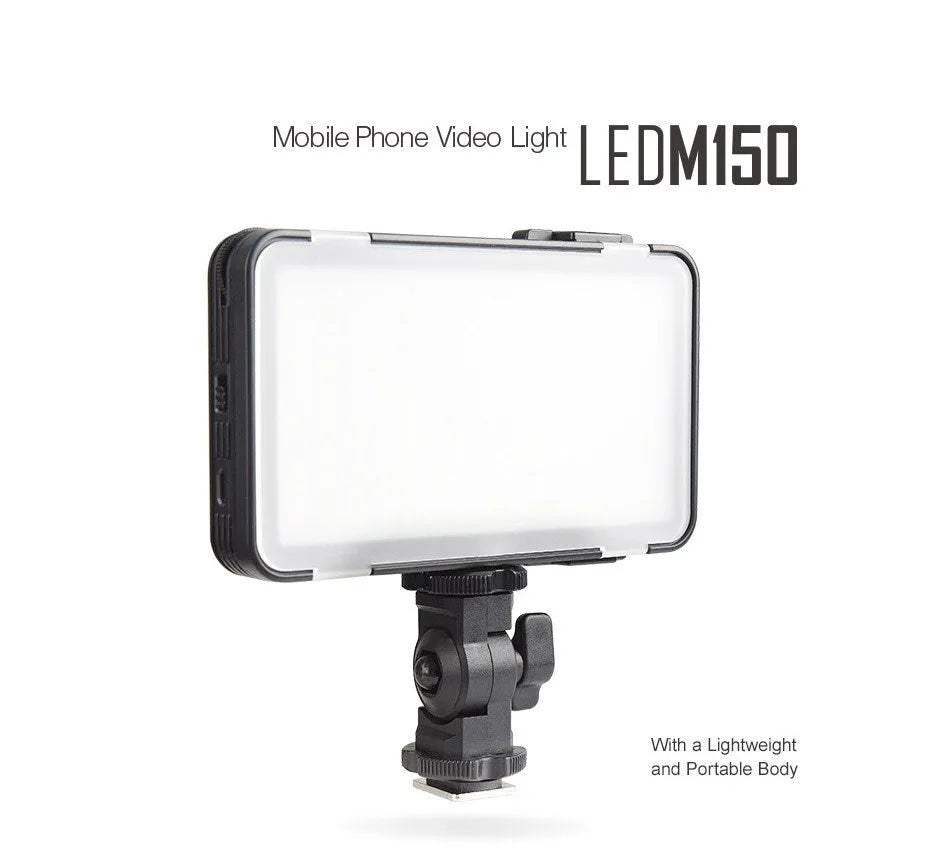 Shenniu M150 ultra-thin aluminium LED video light panel for mobile phone and camera photography.