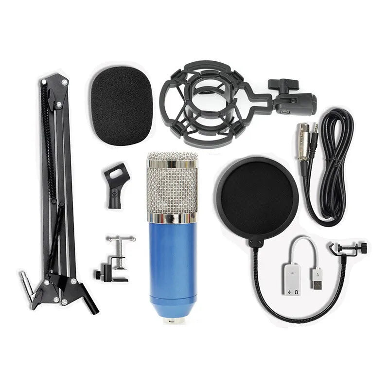 BM-800 condenser microphone stand set with electroplated mesh head in various colours.