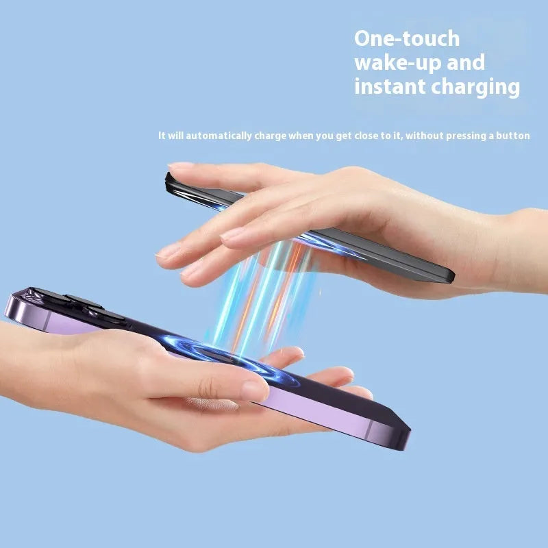 Ultra-thin magnetic power bank measuring 105x66x9mm with alloy shell