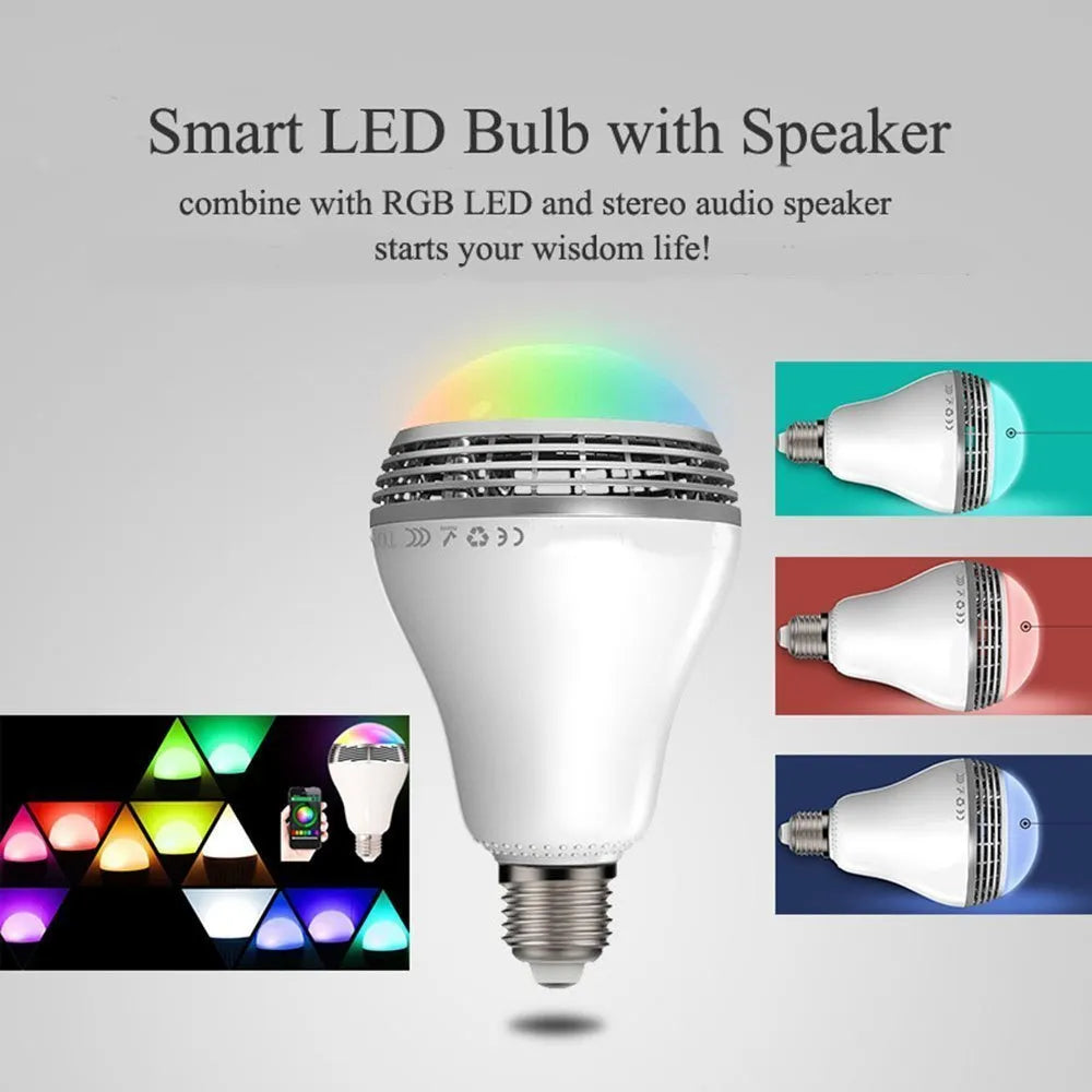 Creative Home LED Smart Bluetooth Speaker E27 Bulb Light with 100 mm diameter and RGB colour options