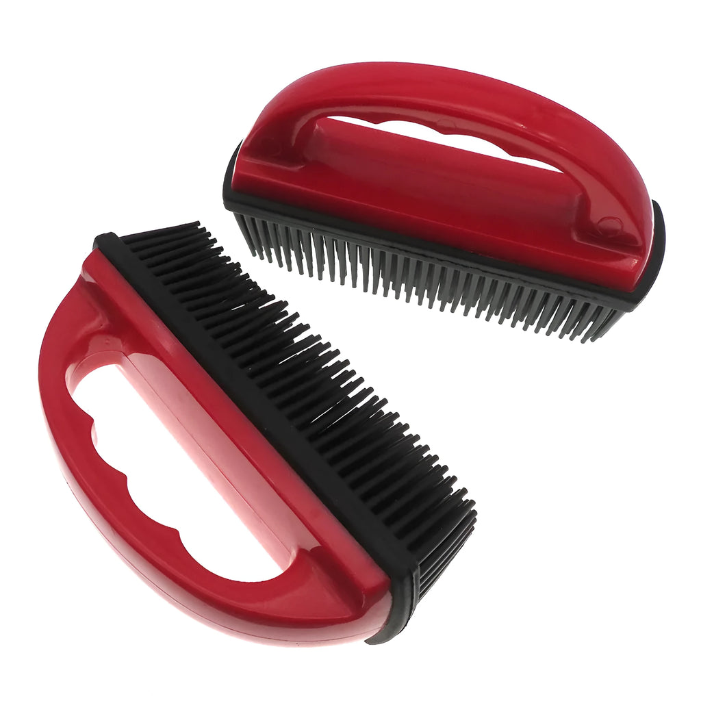 Red silicone pet grooming brush measuring 160x85mm for bath massage and household hair removal