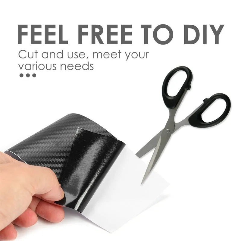 Matte carbon fibre car door sill protection roll showing 3D texture and width measurement options