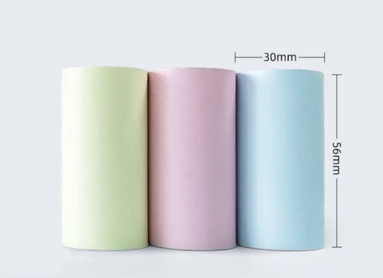 Box containing three rolls of 57mm by 30mm white thermal printing paper for student and receipt printers.
