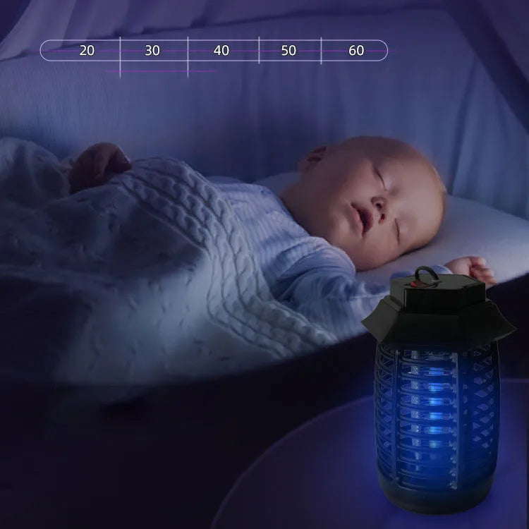 Black aromatherapy mosquito lamp with glass UV tube for indoor and outdoor insect control.