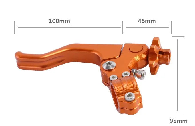 Aluminium alloy two-finger motorcycle clutch lever shown in multiple colour options.