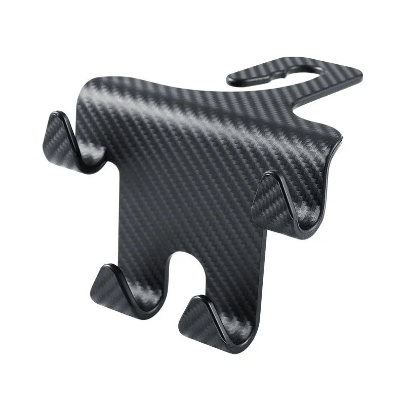 Black ABS car hook with integrated mobile phone bracket for rear seat storage.
