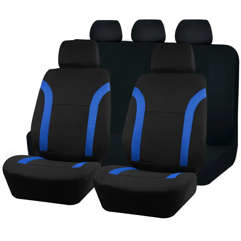Polyester eyelet fabric car seat cover set with sponge padding in blue colour option