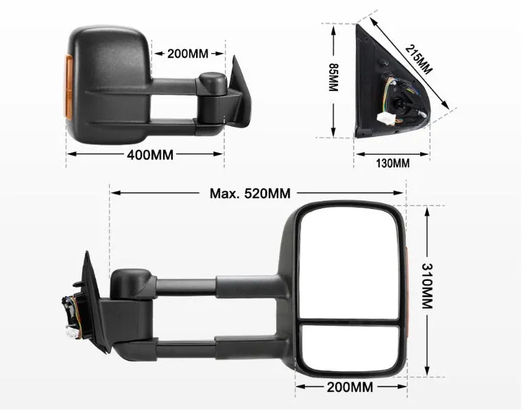 Black electric exterior rear view mirror with light for Nissan D23 NP300 2015-on models