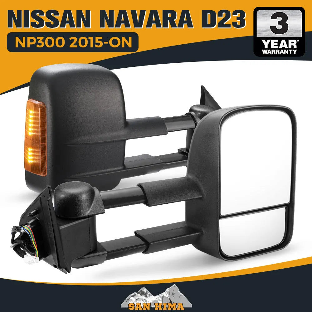 Black electric exterior rear view mirror with light for Nissan D23 NP300 2015-on models