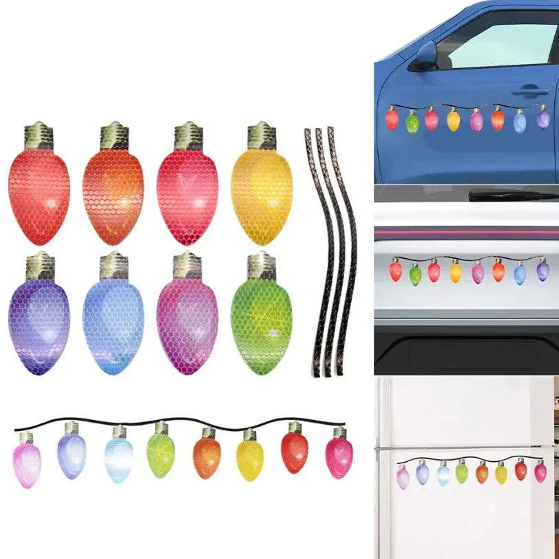 Magnetic Christmas light bulb reflective paste set showing bulbs and wire strips