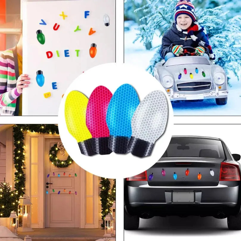 Magnetic Christmas light bulb reflective paste set showing bulbs and wire strips