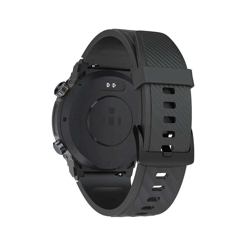 MG02 smart watch in black, khaki, or silver orange on wrist, showing TFT touch screen with health metrics display.