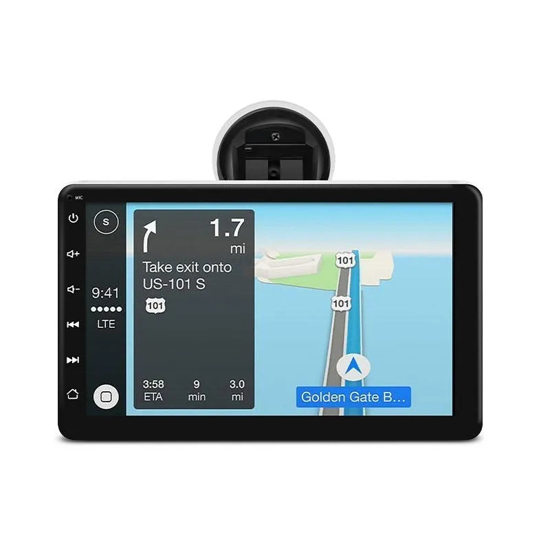 7-inch wireless CarPlay car GPS navigator with universal suction cup mount on dashboard
