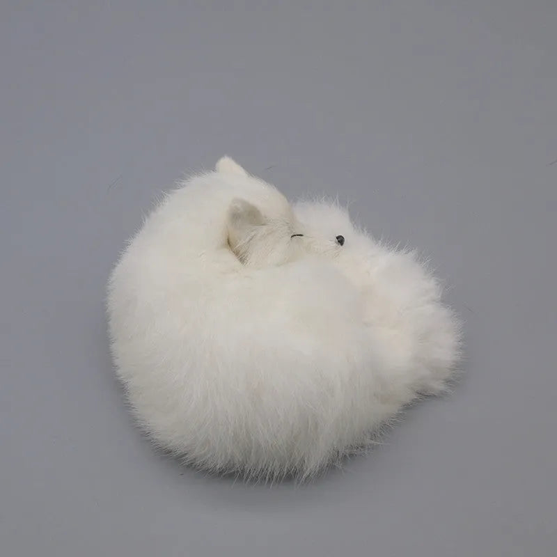 Artificial white fox fur car decoration ornament on car dashboard