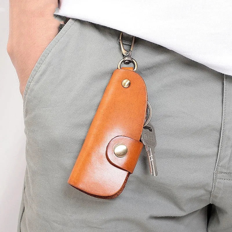 Handmade genuine leather car key case in black, brown, coffee or purplish red