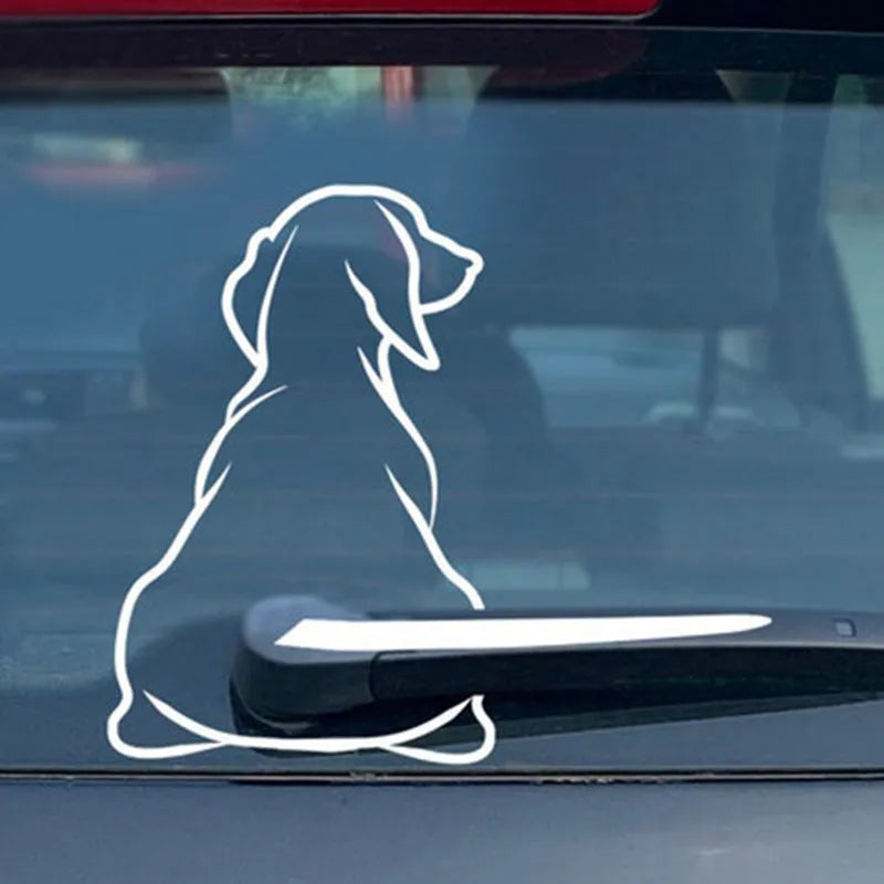 Cartoon dog wiping rear silhouette vinyl sticker for car window decoration in black or white colour