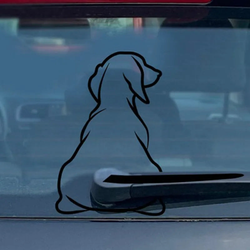 Cartoon dog wiping rear silhouette vinyl sticker for car window decoration in black or white colour