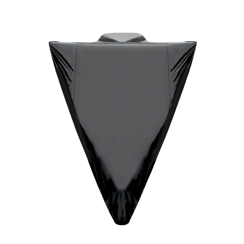 Black motorcycle cover for electric vehicles showing rain protection and heat insulation features