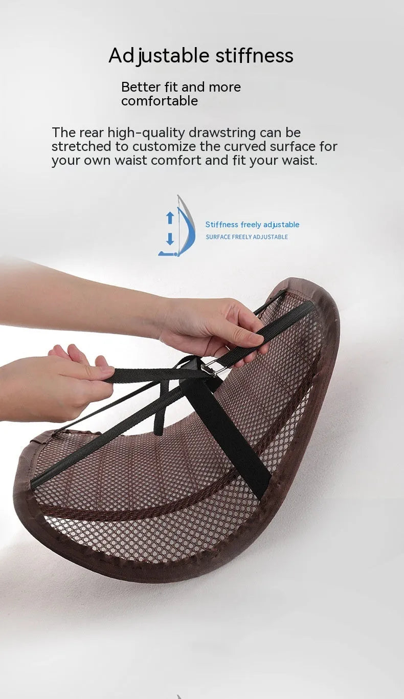 Leather waist support lumbar cushion for car seat or office chair in various colours.