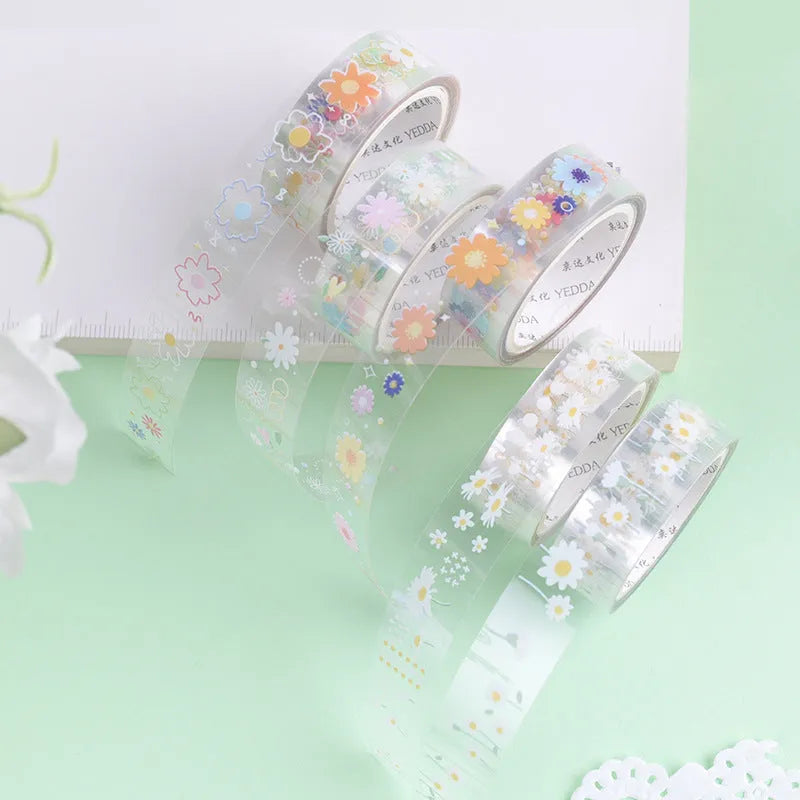 Five rolls of transparent PET decorative adhesive tape in Midsummer Daisy colour for craft projects