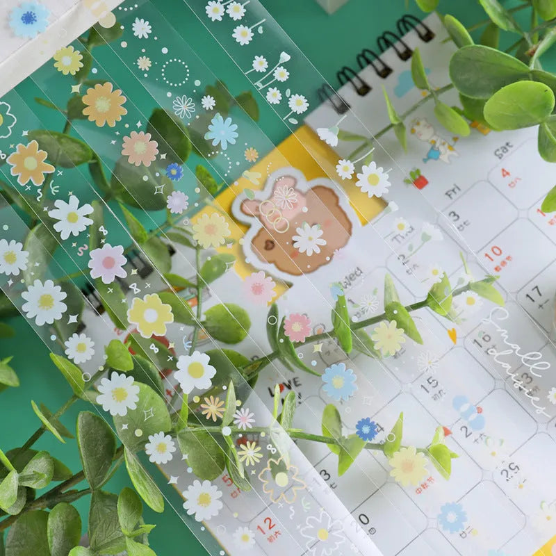 Five rolls of transparent PET decorative adhesive tape in Midsummer Daisy colour for craft projects