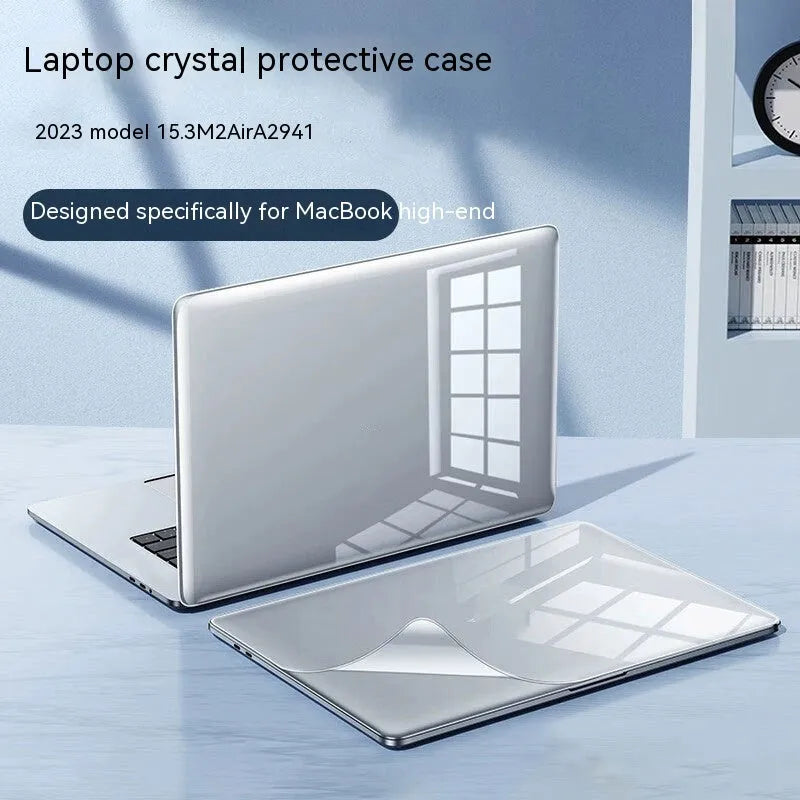 MacBook protective hard shell case in transparent, black, frosted, and matte colour options for laptop drop protection
