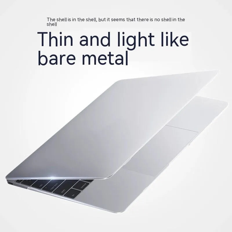 MacBook protective hard shell case in transparent, black, frosted, and matte colour options for laptop drop protection