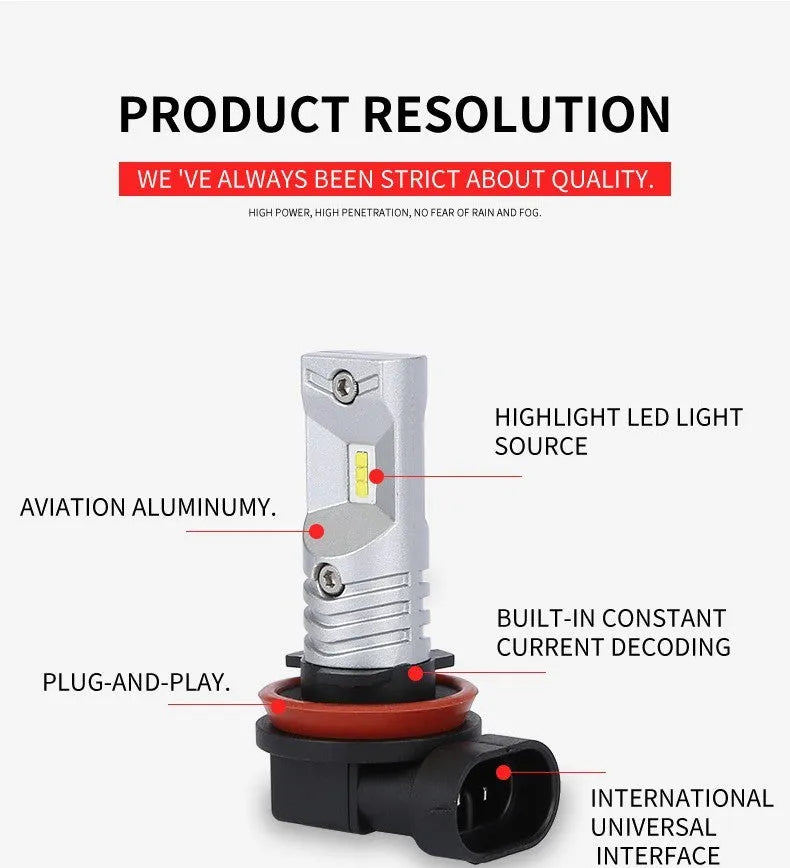 H11 H8 CSP 80W car LED front fog lamp with aviation aluminium housing and white light output