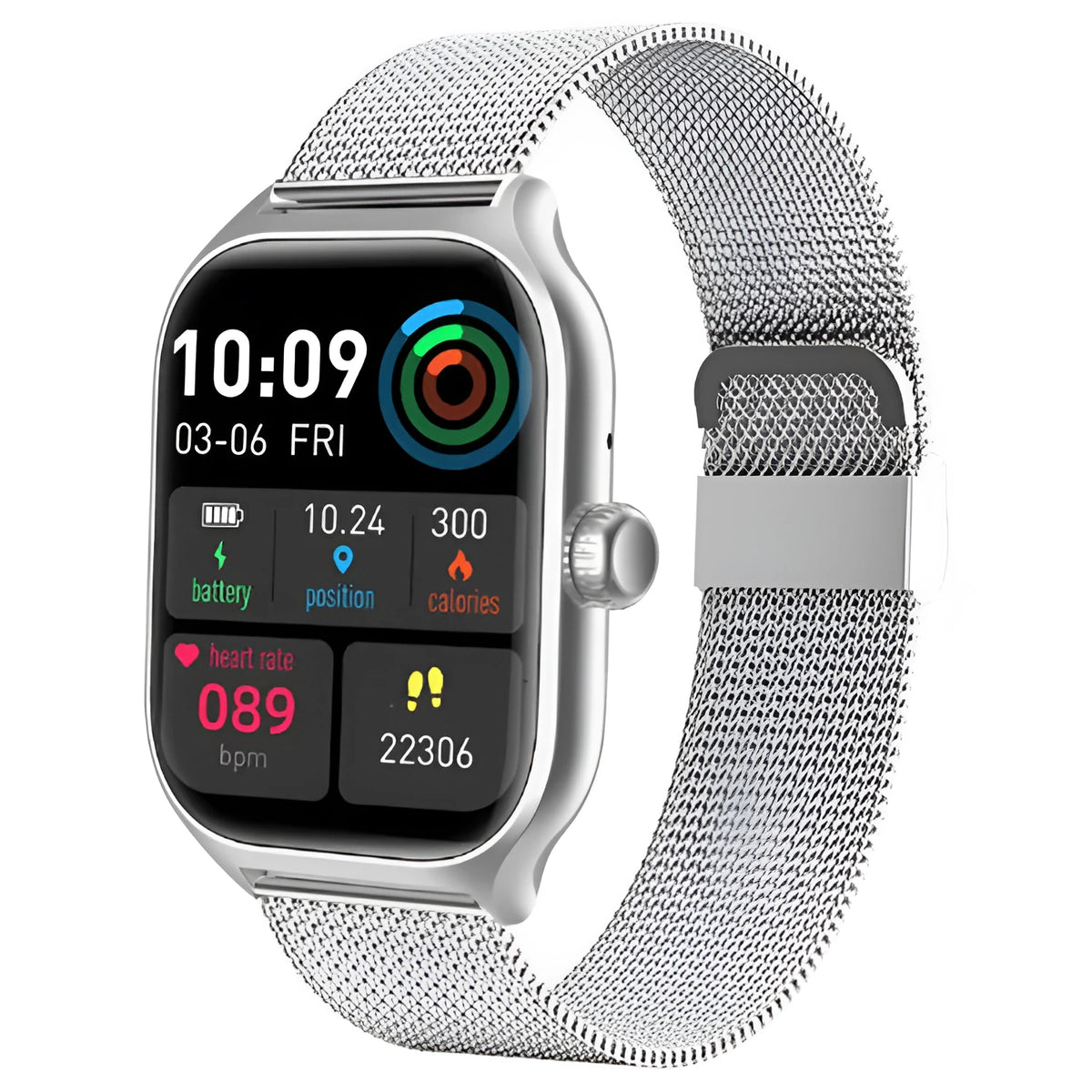 Bluetooth smart watch with full touch screen display and silicone strap for heart rate monitoring