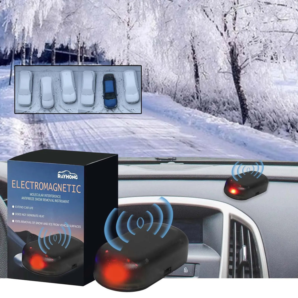 Black special glass car deicer and snow removal tool measuring 5 by 2.6 by 1.5 centimetres.