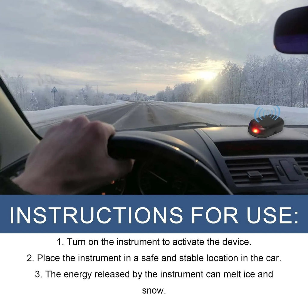 Black special glass car deicer and snow removal tool measuring 5 by 2.6 by 1.5 centimetres.