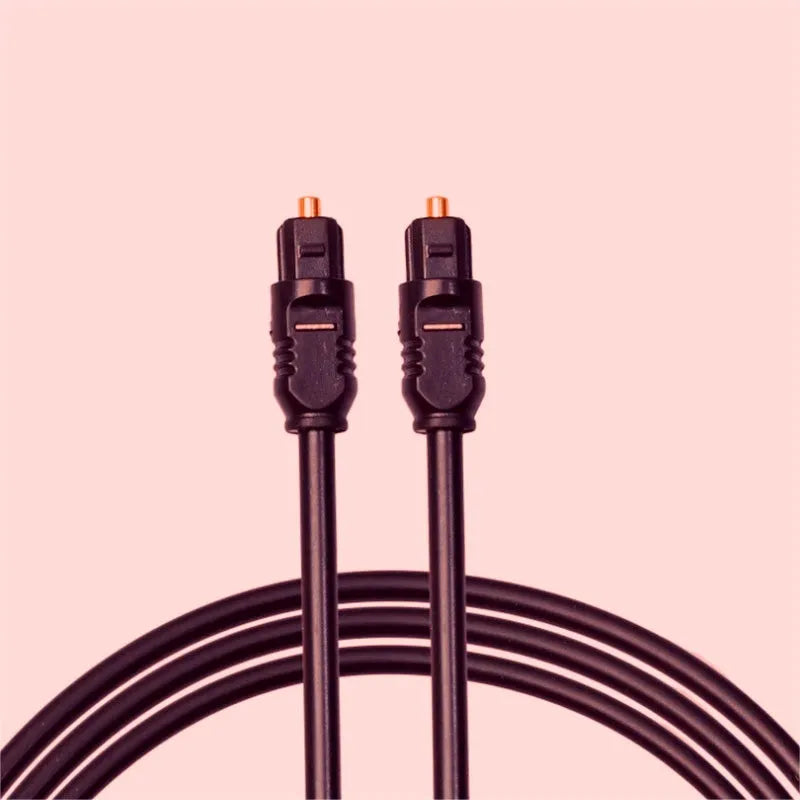 Black Toslink fibre optic audio cable with 4mm square connectors, 2 metre length