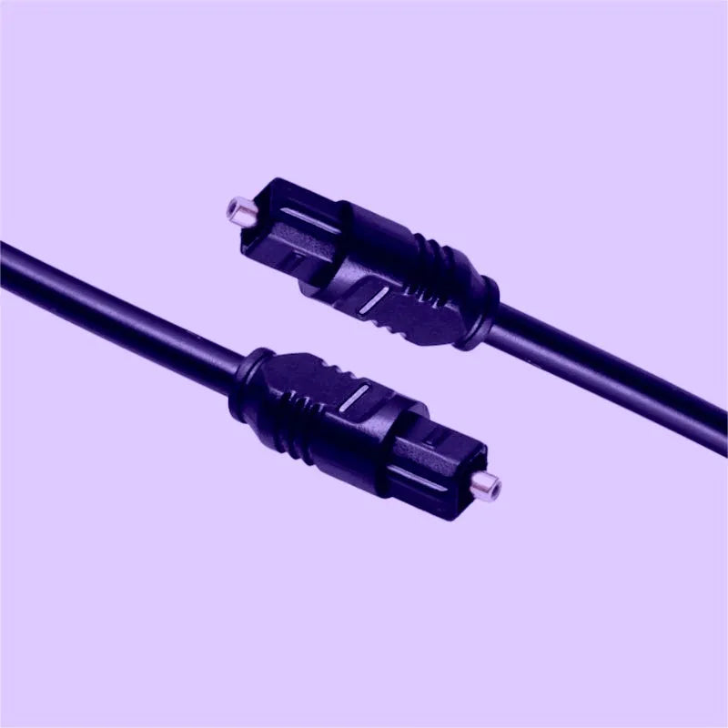 Black Toslink fibre optic audio cable with 4mm square connectors, 2 metre length