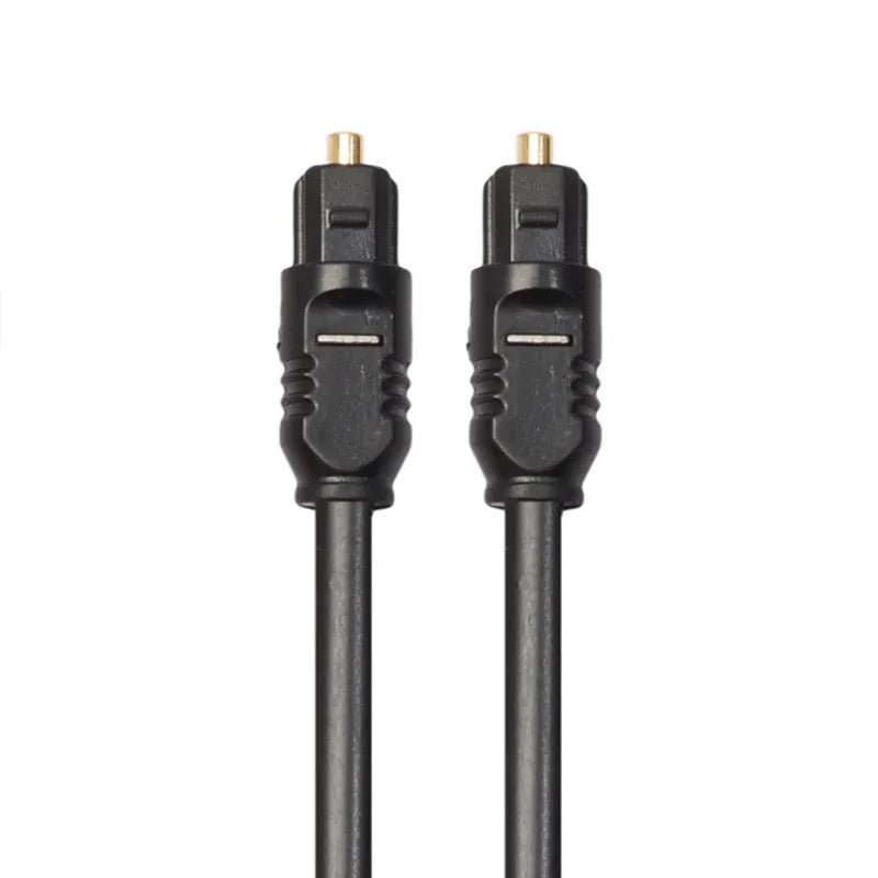 Black Toslink fibre optic audio cable with 4mm square connectors, 2 metre length