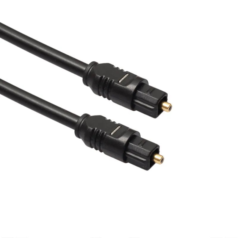 Black Toslink fibre optic audio cable with 4mm square connectors, 2 metre length