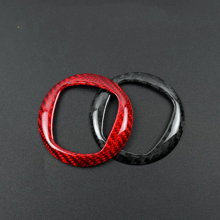Real dry carbon fibre decorative sticker frame for car steering wheel in black and red options