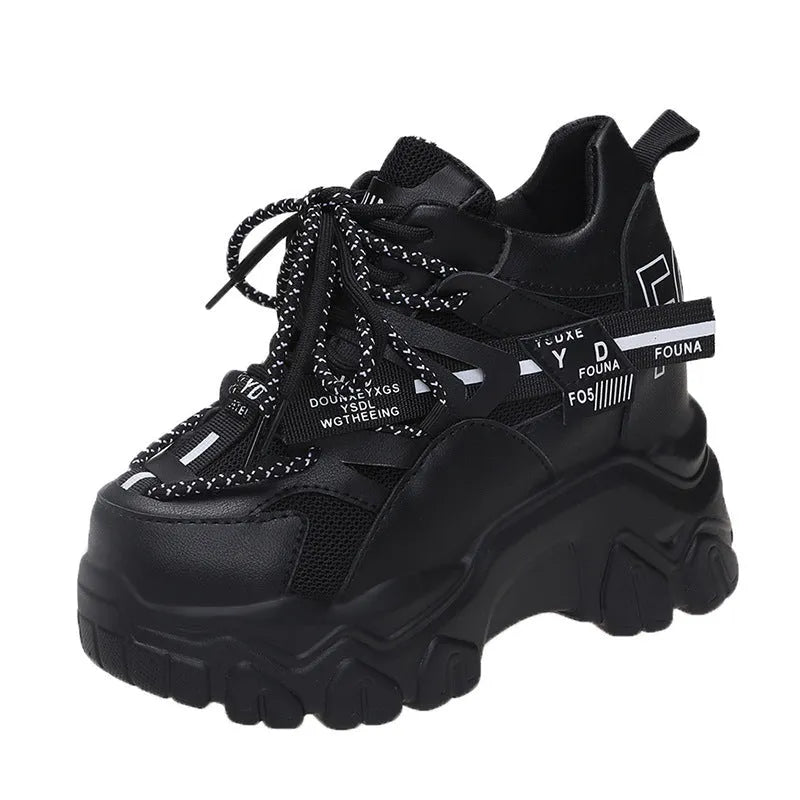 Women's white mesh platform sports shoes with a cross-strap design and rubber sole