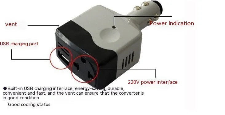 Car cigarette lighter power supply transformer with USB port for mobile phone charging