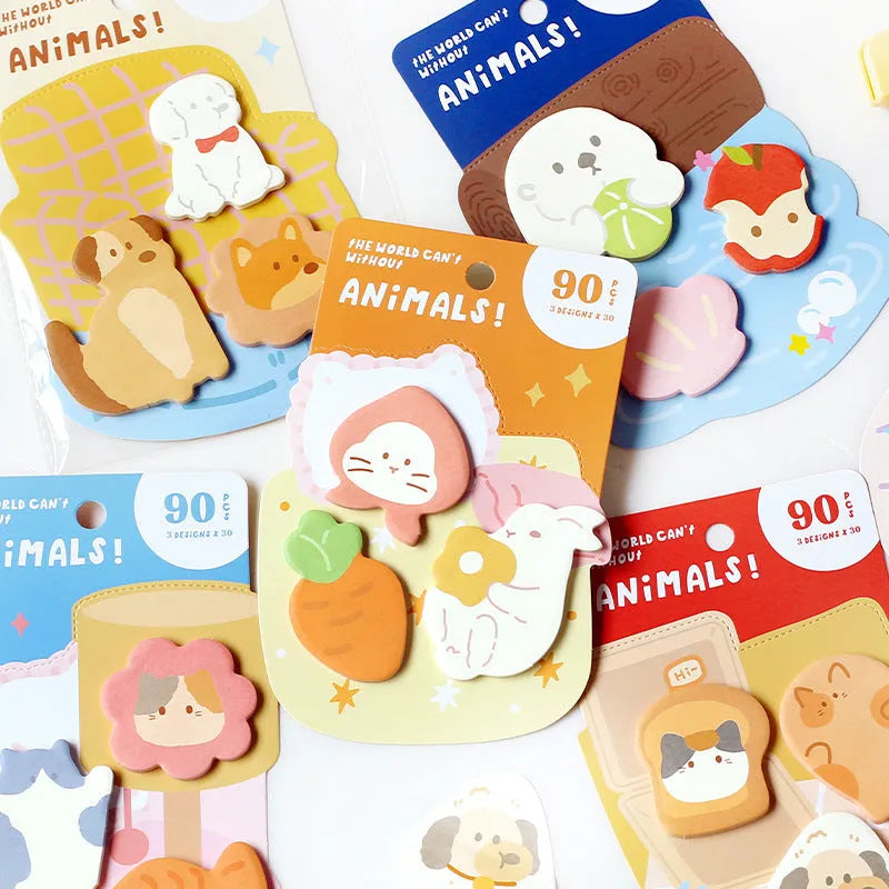 Small animal-shaped sticky note set with 90 pages in six different animal designs