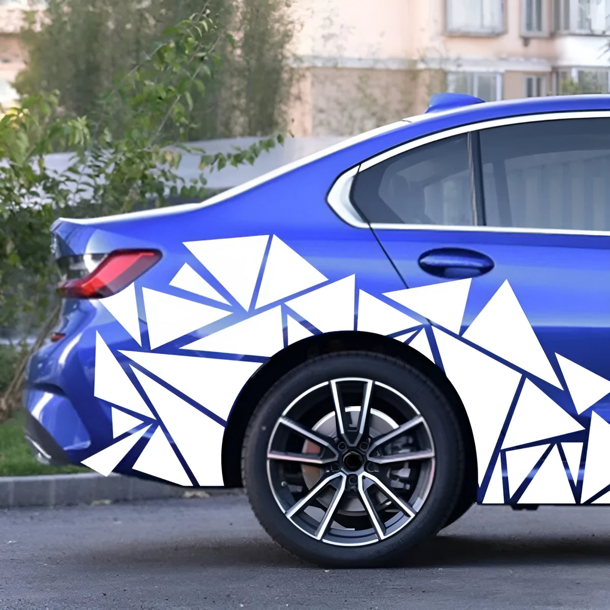 Roll of geometric pattern PET vinyl car wrap film measuring 200cm by 60cm for vehicle modification