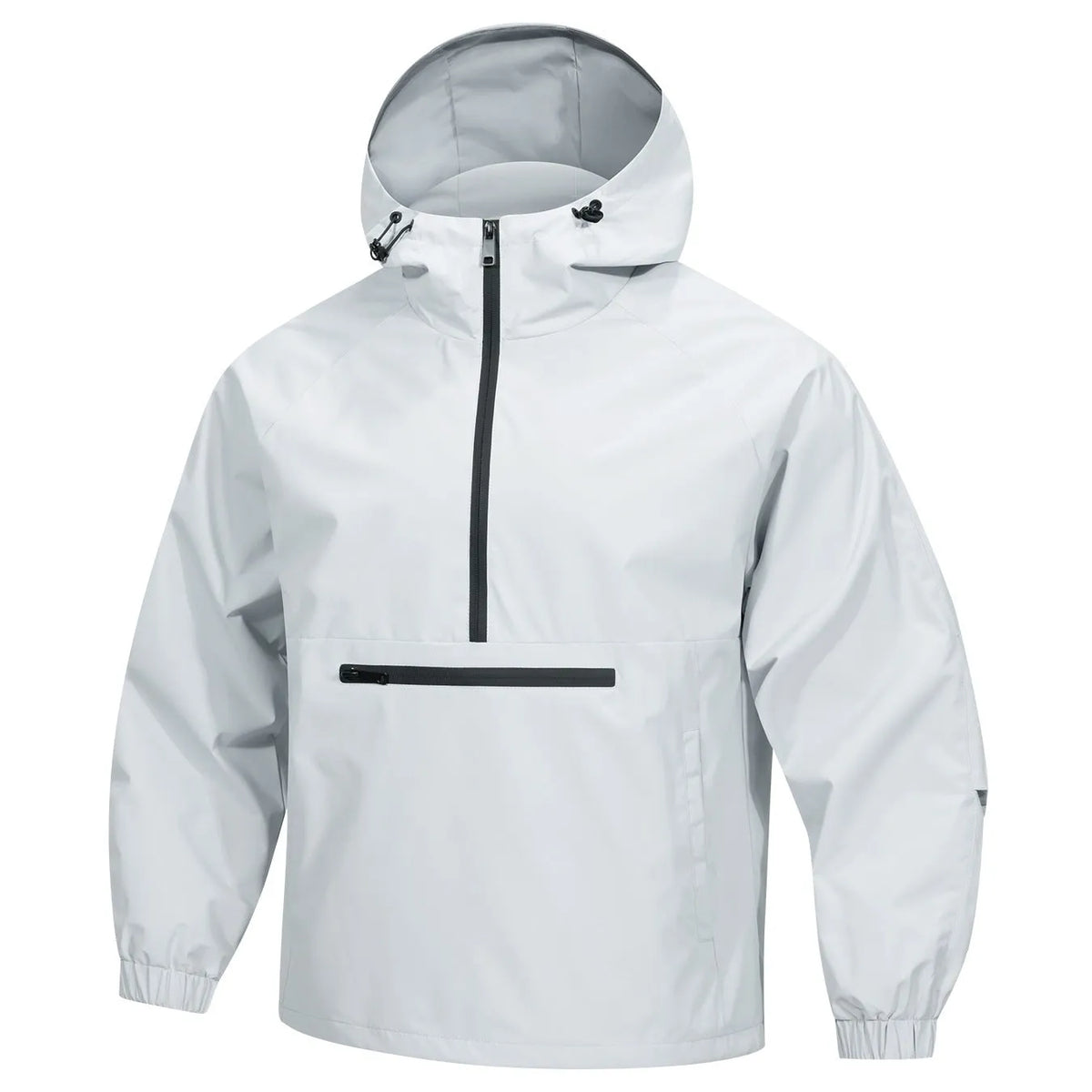 Men's light gray Korean-style loose half-zip hooded corduroy jacket on a hanger.