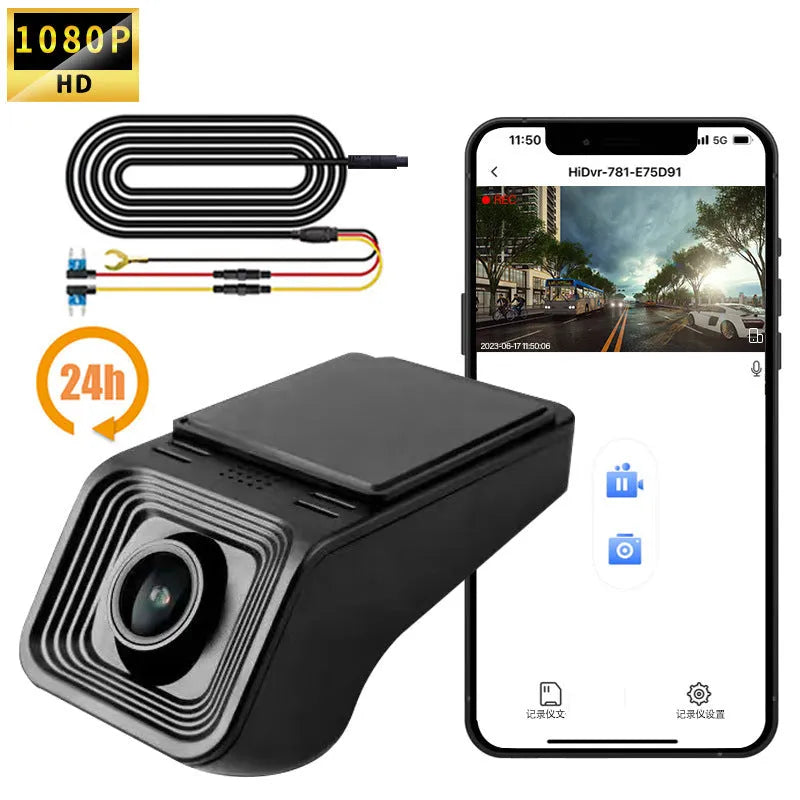 V4 ACC specification HD night vision driving recorder dash cam on a car windscreen.