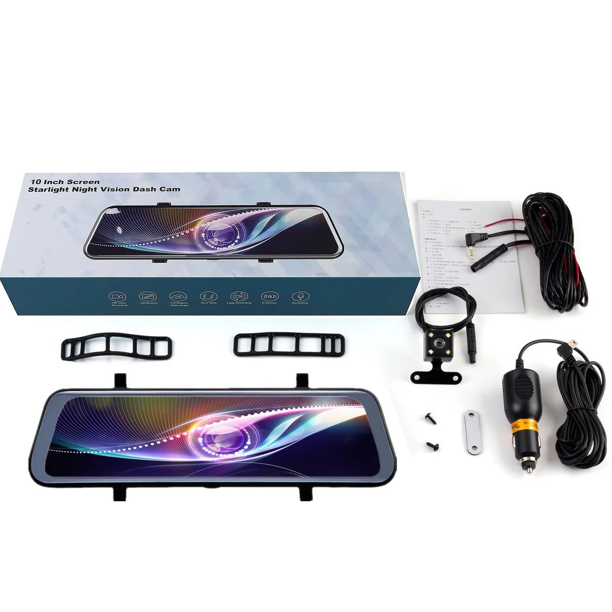 Black 10-inch touch screen car driving recorder mounted as rearview mirror replacement