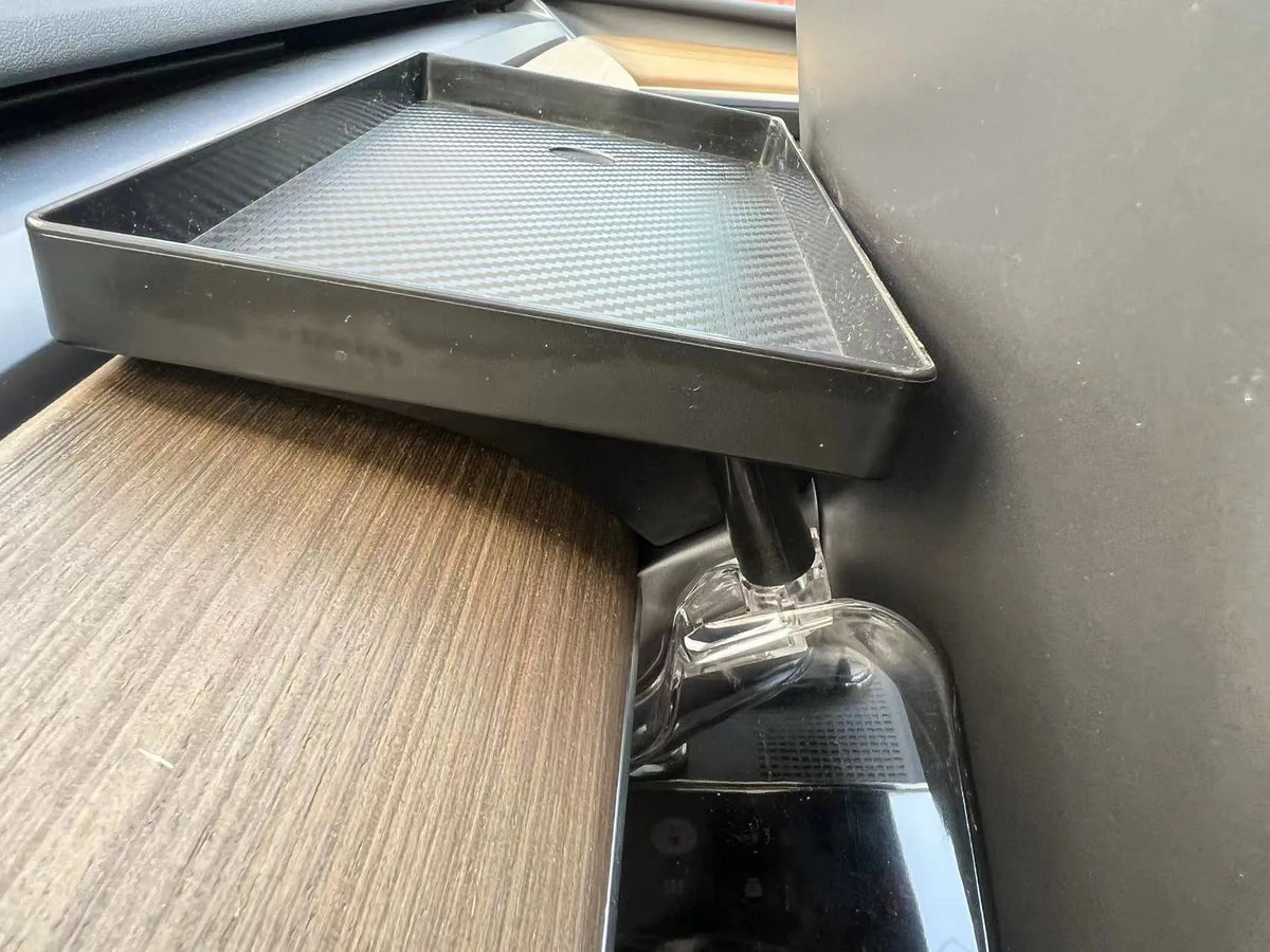 Black ABS plastic storage box for under the Tesla Model 3 and Y centre console screen.