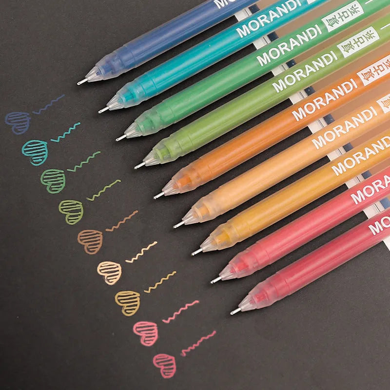 Set of nine retro gel pens with 0.5mm needle tips in Japanese-inspired colour collections for student notes